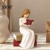 Small Ornament for Entrance Reading Girl Figurine, Hand-Painted Resin Sculpture Bookshelf Decor, Modern Hand Painted Crafts Faceless Woman Statue