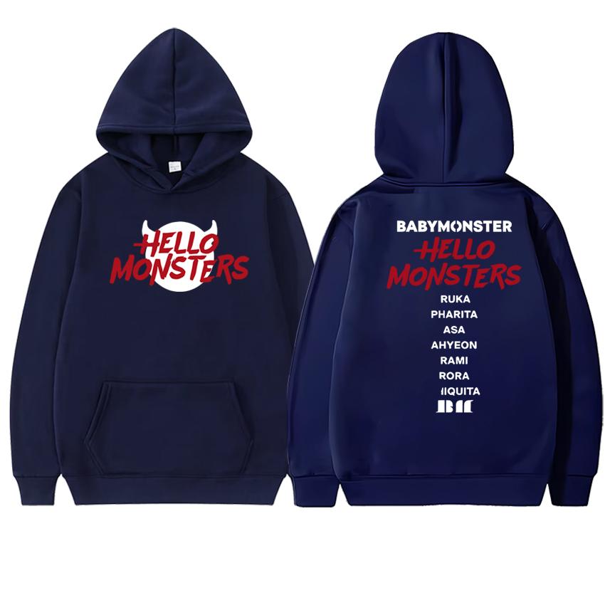 Korea Kpop Babymonster Nové Hello Monsters Světové turné 2025 Mikina Podzim Zima Unisex Fleecové mikiny s kapucí Pánské dámské pulovry