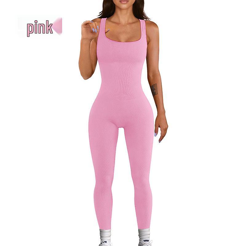 

Бесшовный рубчатый боди для йоги без спинки - Европейский и американский крой, Спорт на открытом воздухе, Фитнес, Длинные брюки Large розовый