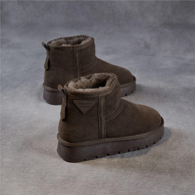 Johnature Genuine Leather Thick Soled Snow Boots Cow Suede And Plush Warm Women's Cotton Shoes