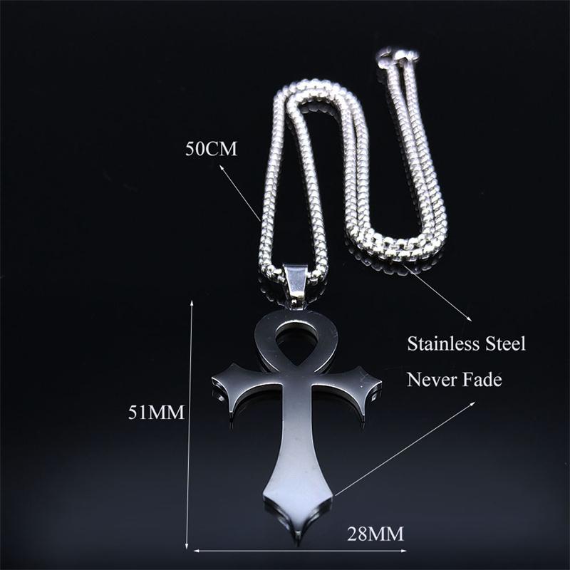 Gothic Ankh Cross Amulet Pendant Egyptian Necklace Women Stainless Steel Symbol of Life Cross Punk Necklaces Jewelry Gift N7078S