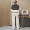 Otoño Invierno Mujer Casual Rayado Punto Suéter Pantalón Conjunto de Dos Piezas Manga Larga Jersey Tops y Pantalón de Pierna Ancha Chándal