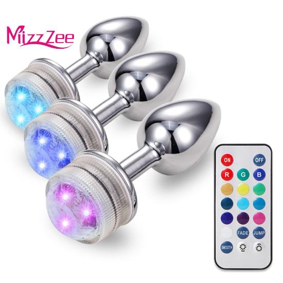 Mizz Zee Metal Bead Remote Anal Plug Dilator měnící ovládání barvy LED světla