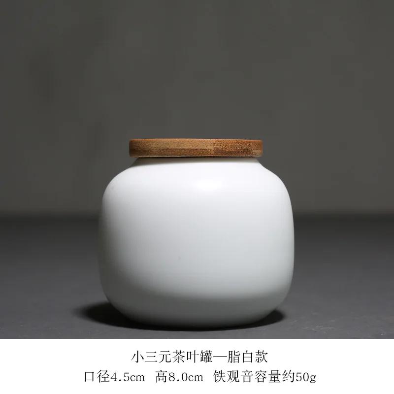 Solid Color Ceramic Tea Can with Bamboo Lid Portable Travel Storage Box Sealed Coffee Candy Jar Decoration Mini Jar Home Decor