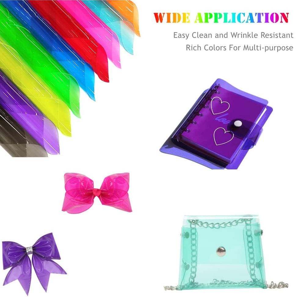 Holographic Clear PVC Vinyl Waterproof Iridescent Transparent TPU Jelly Plastic Fabric Fluorescent Transparent Film for Hair Bow