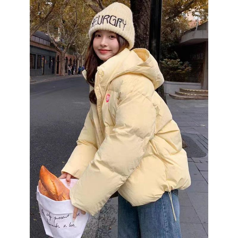 Yellow short down cotton clothes women's winter new small hooded bread clothes thickened warm cotton clothes jacket