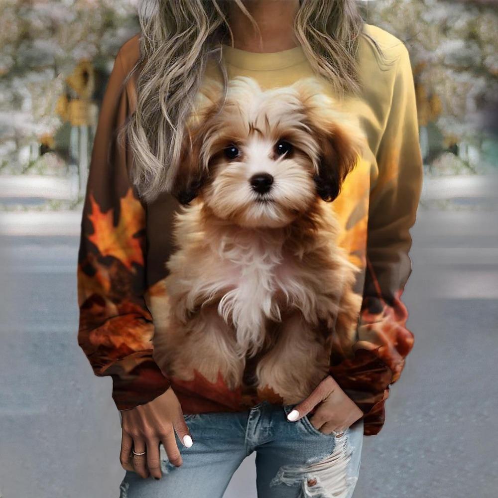 Süßes Tier Katze Hund Rundhals-Sweatshirt 3D-Druck Damen Y2k Streetwear Herbstmode Sweatshirts Pullover Damenbekleidung