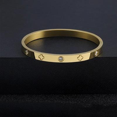 Fashion Zircon Clover Bracelets & Bangles For Women Luxury Brand Stainless Steel Screw Jewelry Pulseiras