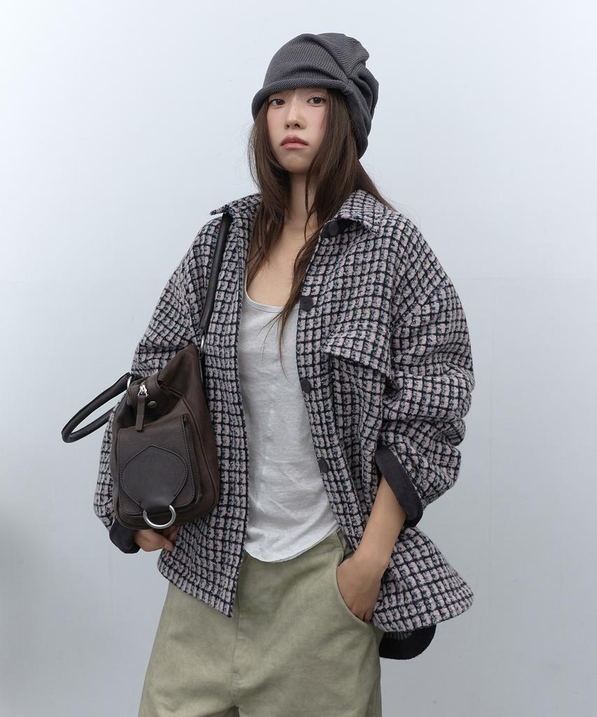 RAFFINE ATELIER Corduroy Color Block Shirt Jacket Pink