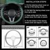 Car Steering Wheel Cover Premium Leather Stitched with Breathable Mesh Fabric FIt for 14.5-15 Inch All Seasons Universal