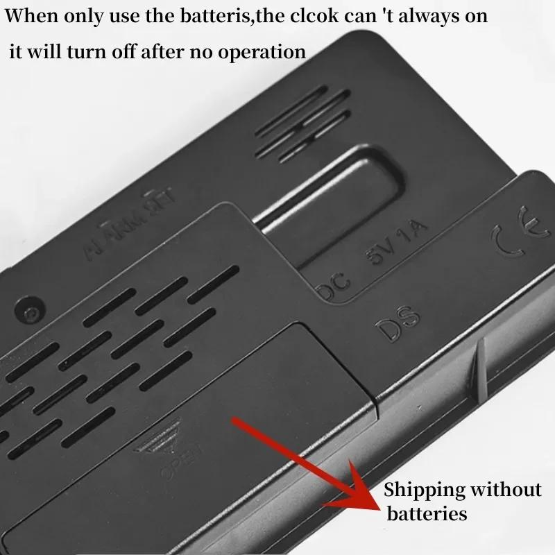 Digital LED Alarm Clock Date TEMP Brightness Adjustment Electronic Clock Kids Bedside Mute Snooze Clock 12/24H USB Powered