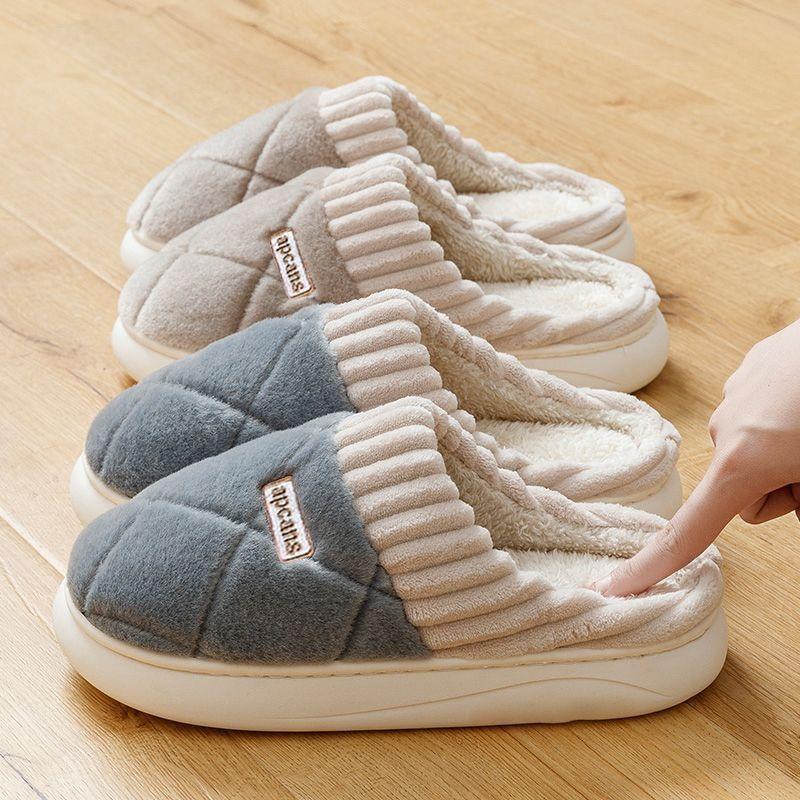 Cotton slippers men's winter wear new home fleece indoor non-slip warm plush slippers women's winter
