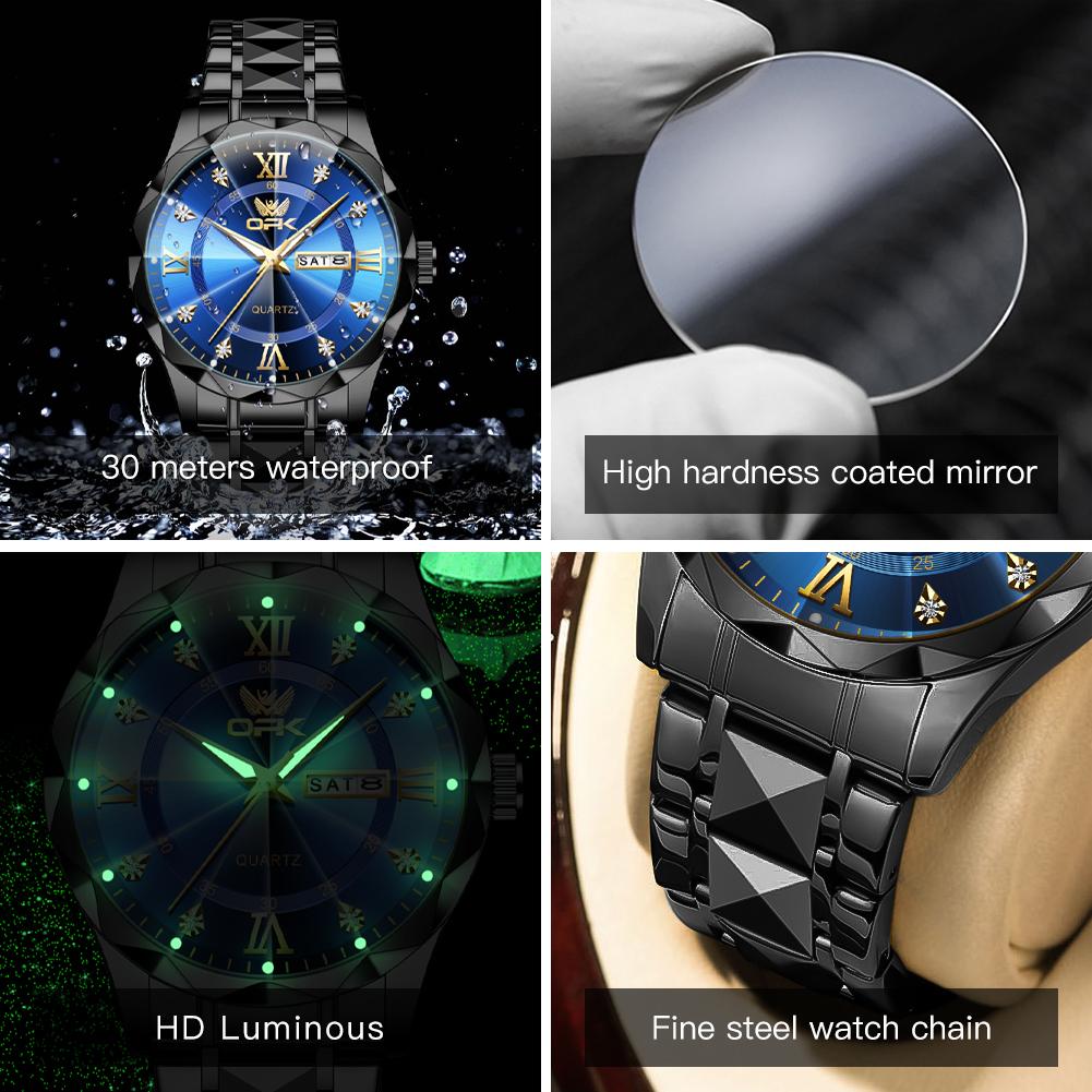OPK Dual Calendar Waterproof Quartz Watch for Men And Women with Night Light Couple's Watch Cross-Border 6023