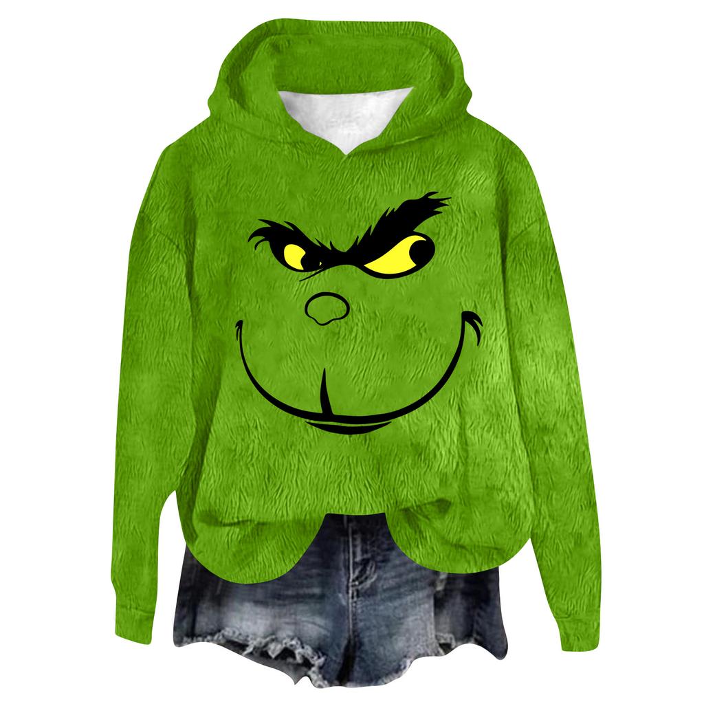 Women's Hooded Long Sleeve Christmas Printed Flannel Top Hooded Sweatshirt