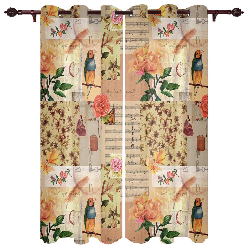 Starožitný květinový list motýl Okenní závěs Obývací pokoj Luxusní záclonový závěs do ložnice Domácí kuchyně Závěs