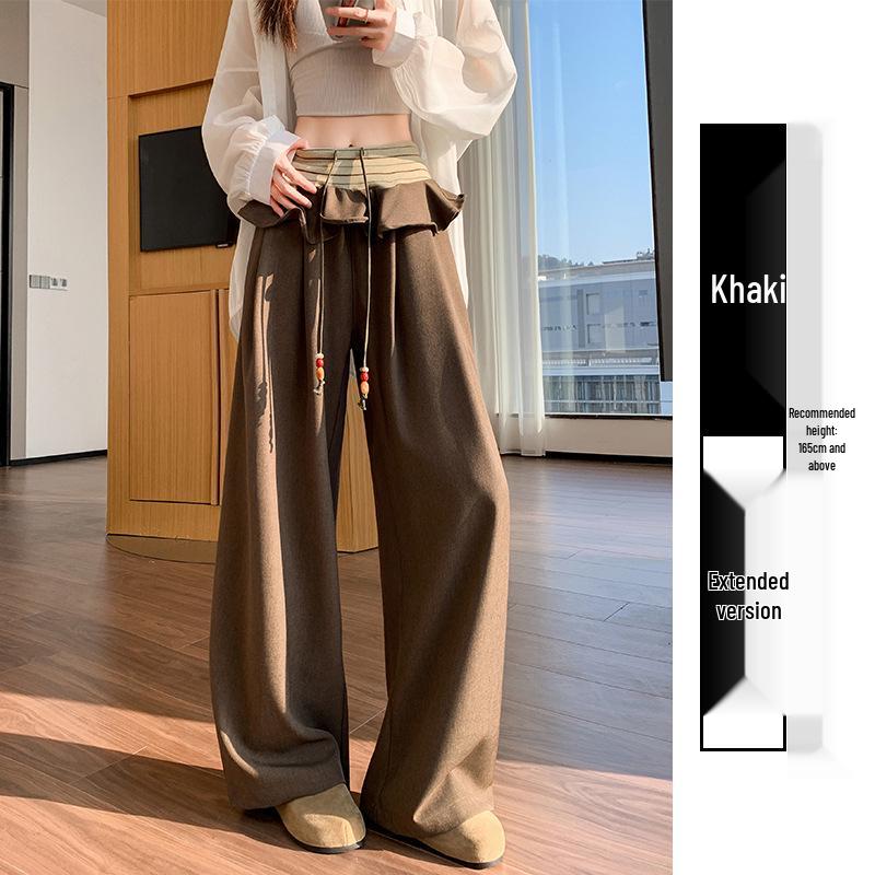 Women s Retro Patchwork Ruffle Wide-Leg Trousers - Spring 2026 Design L