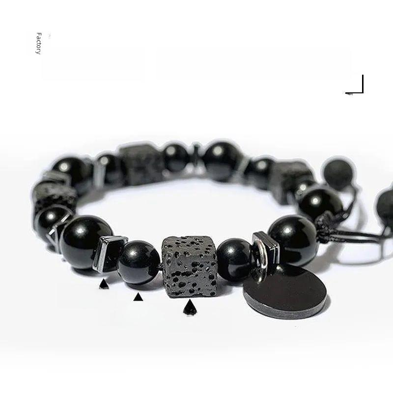 Men’s High-End Adjustable Braided Obsidian & Retro Volcanic Stone Bracelet