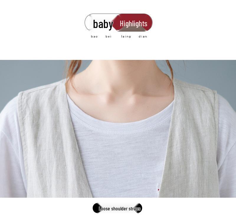 2025 Summer Women's Solid Color Sleeveless Cotton Linen V-Neck Vest