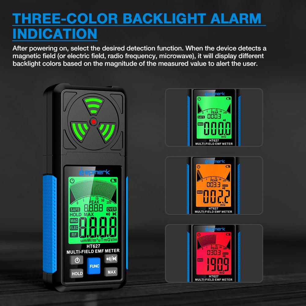 HT627 Multifunctional Electric Field Magnetic Field Radiation Detector Handheld Electromagnetic Radiation Tester EMF