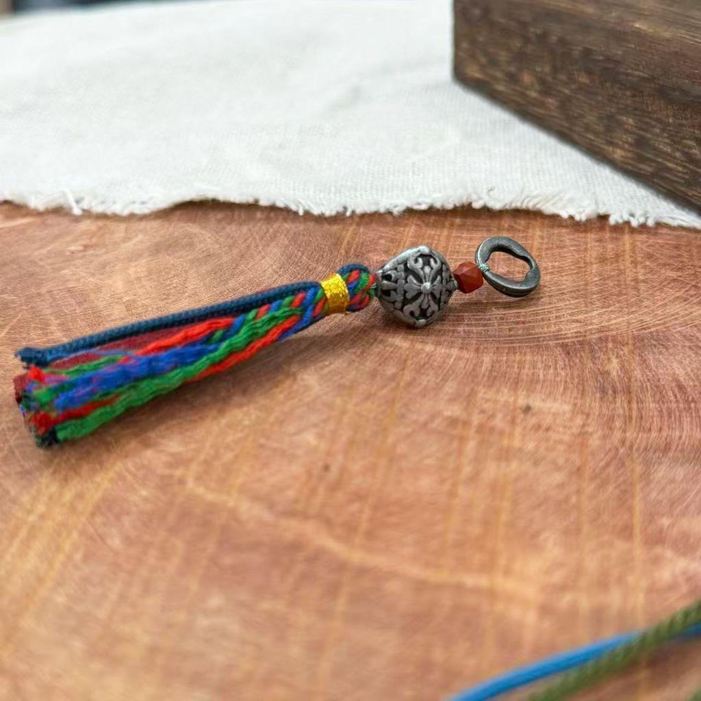 Handwoven Tibetan Silver & Brass Tassel Keychain Bag Charm