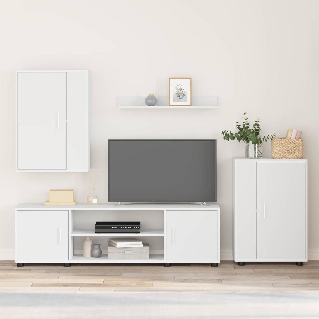 Wall Mounted TV Cabinet Set 4 pcs White Engineered Wood