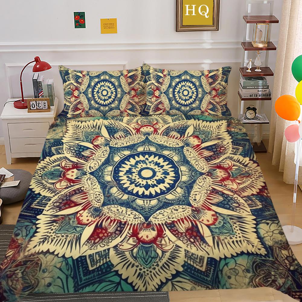 Home Bedding Set 3D Mandala Printing Bedspreads Queen Double Size Microfiber Duvet Cover Set Bedroom Decor
