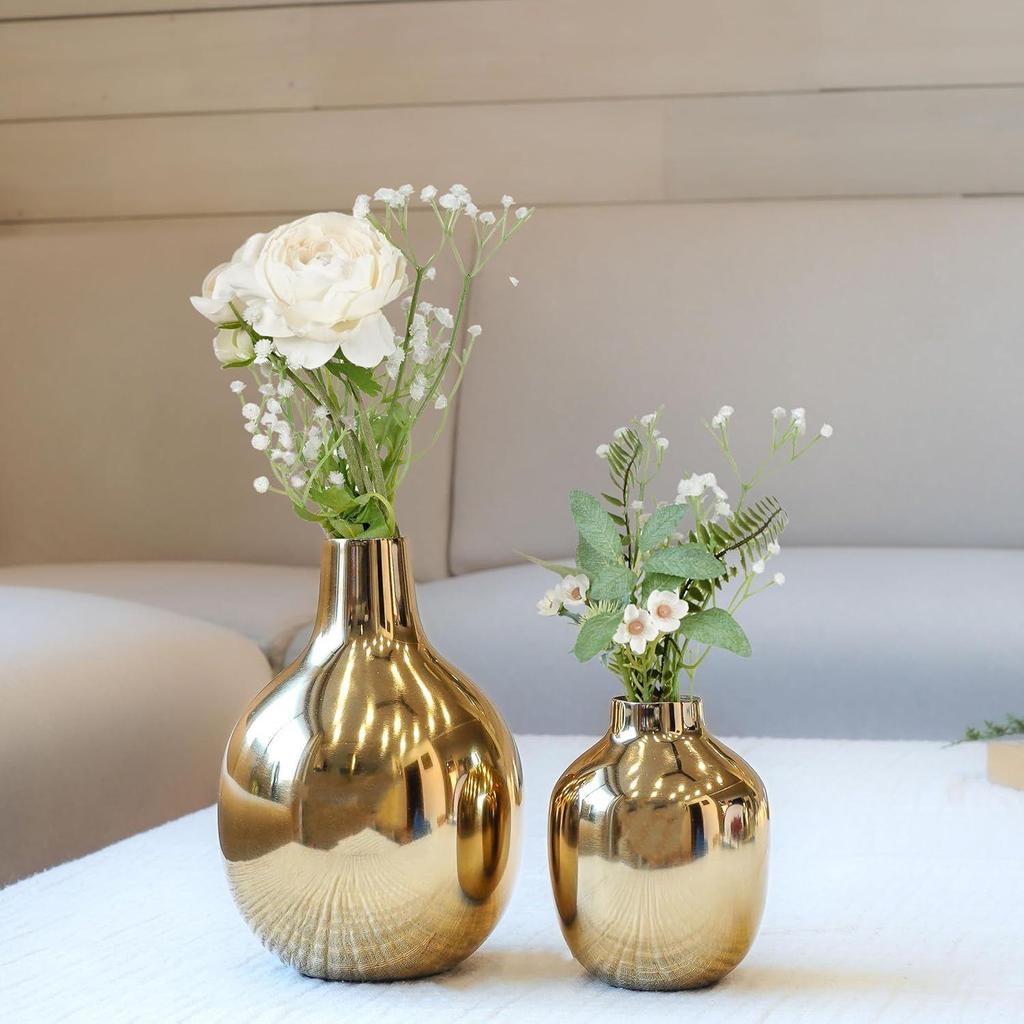 Glossy Golden Metal Flower Vase for Home Decor| Decoration Item for Living Room Office| Table Decorative Flower Pot for Gifting