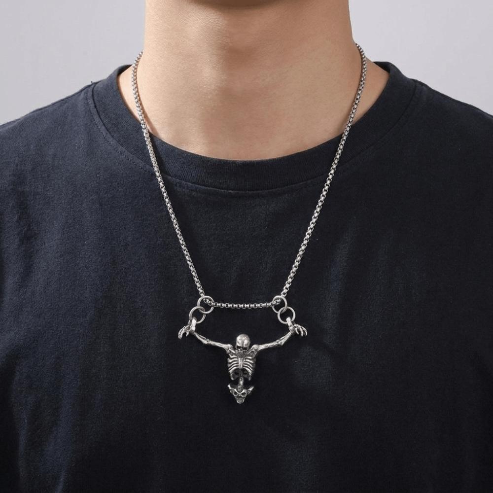 Gothic Men Necklace Zinc Zinc Alloy Clavicle Chain Simple Skull Head Pendent  Halloween