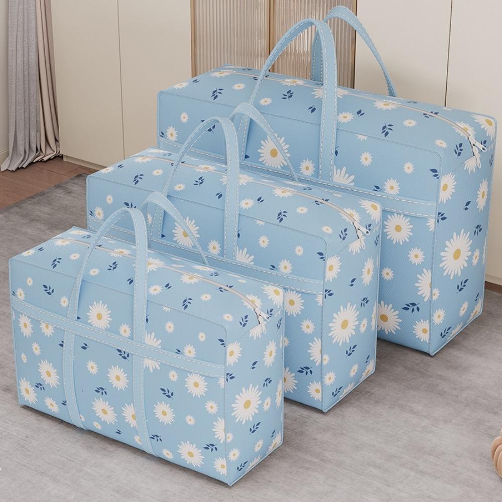 Daisy Print Nonwoven Storage Bags Hand Carry Foldable Organizers Home Moving Luggage Closet Storage Solutions Reusable Collapsible Laundry Containers 40L-48x25x30cm 609₽