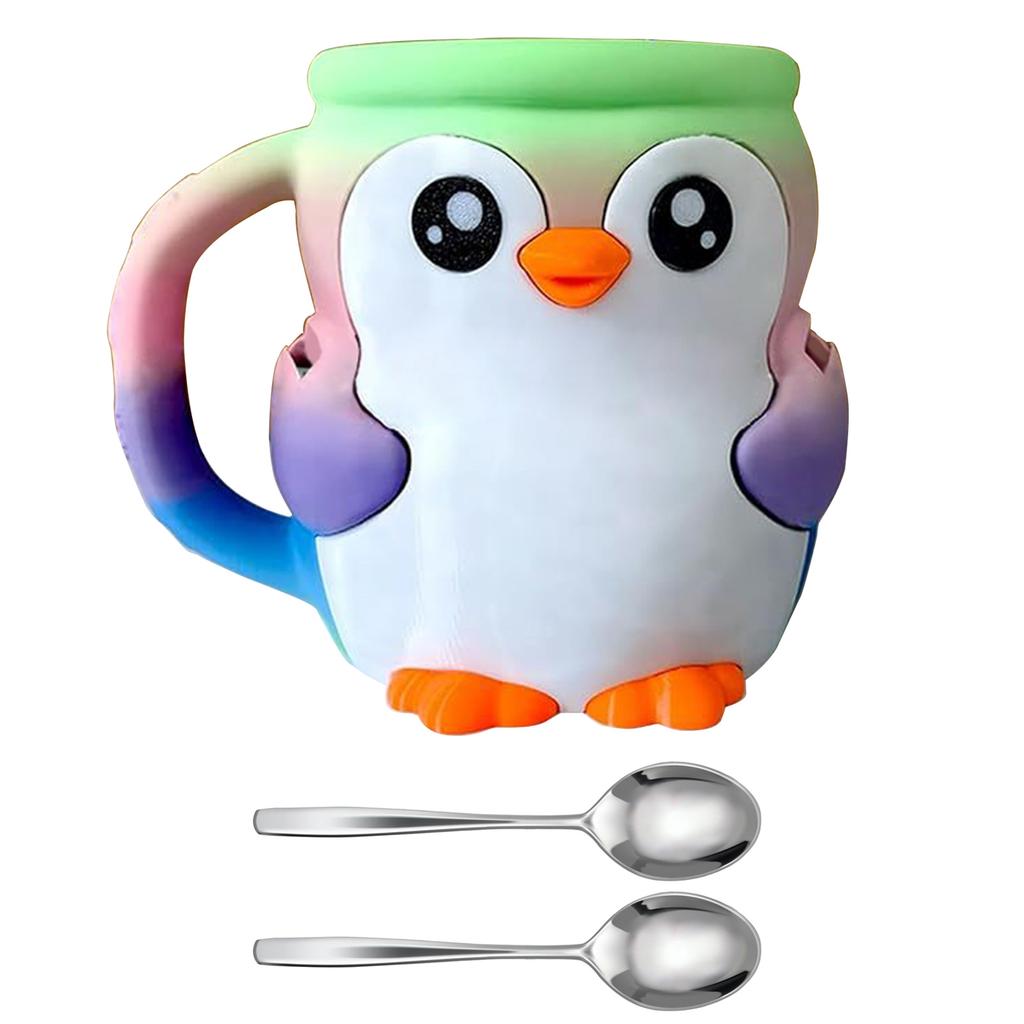 Funny Penguins Shape Ice Cream Pints Holder With Insulated Sleeve Builts In Storage Drawer and Spoons Dessert Organizers