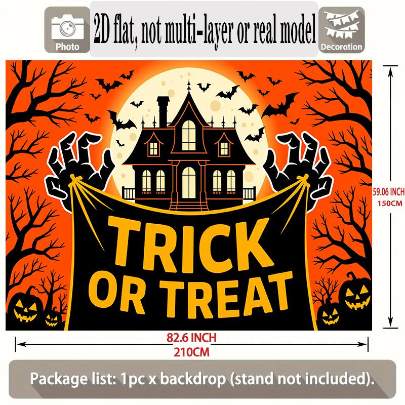 Party Backdrop Halloween Orange Flat Banners Spooky Haunted House Celebrations Wedding Event Photo Background Front Door Decor