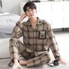 Men's 100% Cotton Pajama Set for Spring & Autumn: Long Sleeve, Long Pants, Versatile Outdoor Wear