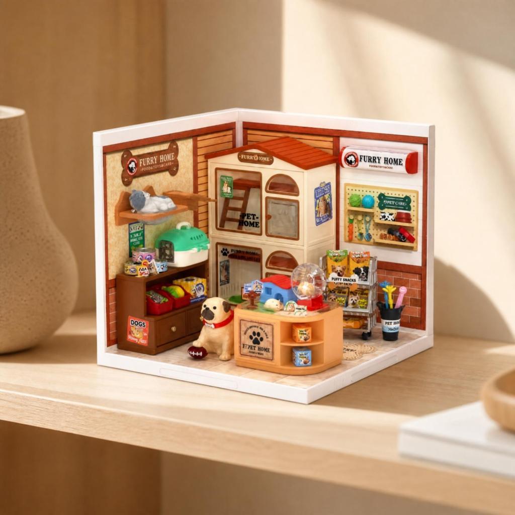 Display-Friendly Miniature Shop Diorama Detailed with Dust Protection