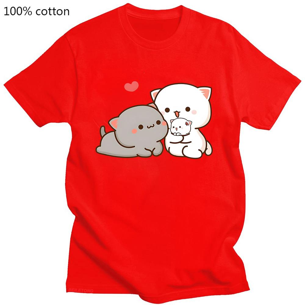

Смішні футболки Mochi Fashion Peach Cat Peachcat Жіночі Топи Харадзюку Футболка з круглим вирізом Оверсайз Літня футболка 100% бавовняна футболка XS червоний