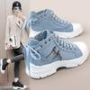 Canvas High-top Women's Shoes Spring and Summer Breathable Thick-soled Height-increasing Casual Shoes Sporty and Casual Style