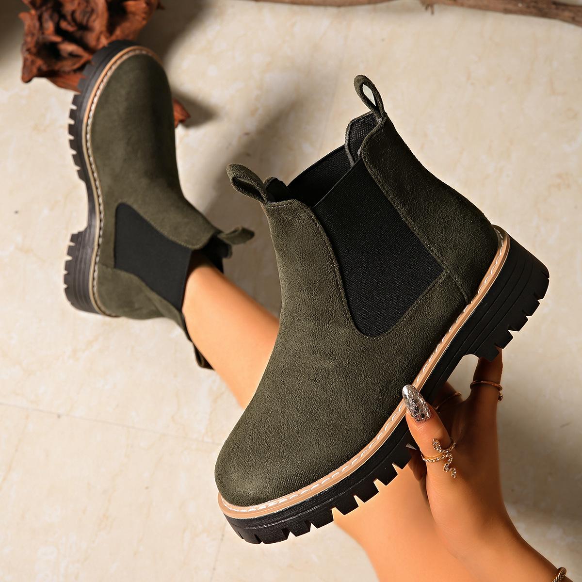 

Ботильоны на толстом каблуке женские 2025 осень и зима новые внешнеторговые большого размера с круглым носком модные и удобные на двойной молнии женские Ма 36