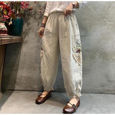 Pantaloni Casual da Donna Comodi con Tasca Elastici Traspiranti Pantaloni Cotone Lino Harajuku Larghi in Vita Pantaloni Moda Coreana