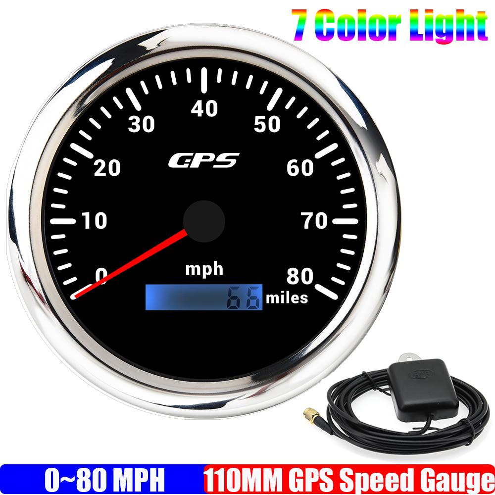 ZMFJH Auto Car Boat 110mm GPS Speedometer Gauge with Antenna 7 Color BackLight 80MPH,120MPH,160MPH Speed Meter Mileage 9-32V