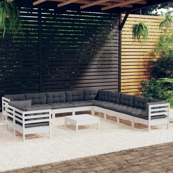 VidaXL Bois de Pin Massif Salon de Jardin 12 pcs avec Coussins Mobilier de Patio Meubles d'Extérieur Mobilier de Jardin 3096930
