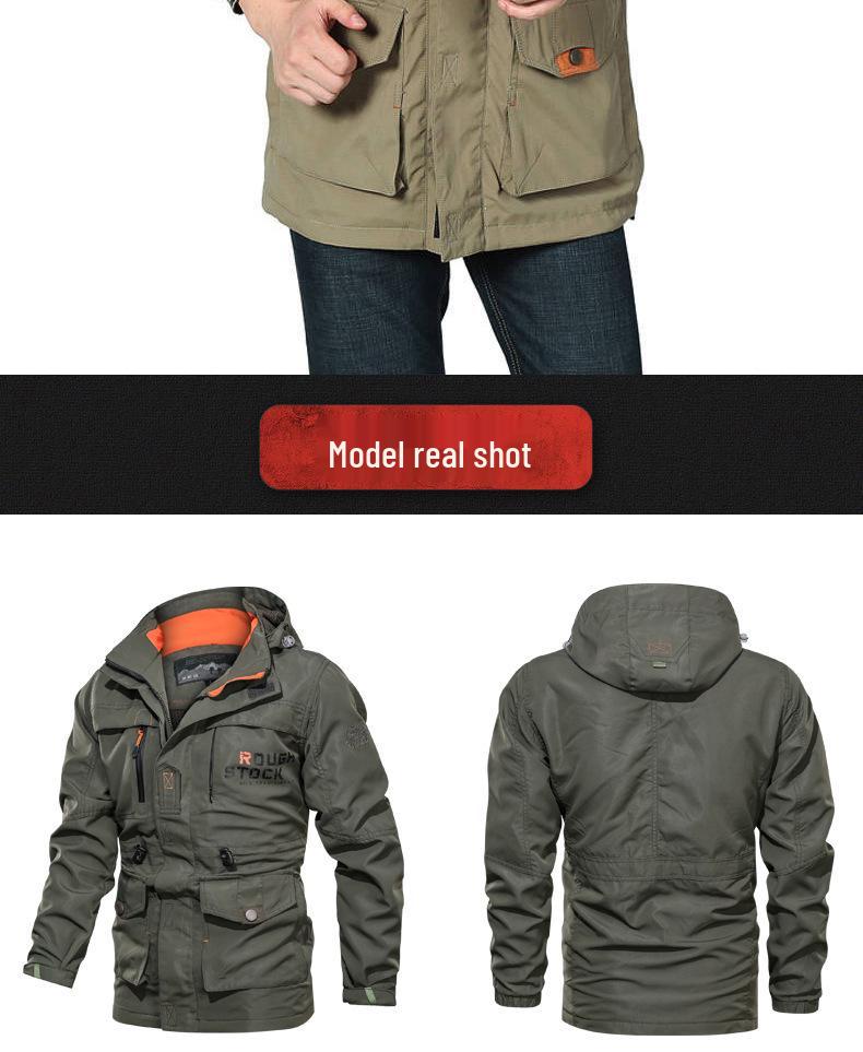 Men's Mid-Length Casual Hooded Plus Size Jacket for Spring and Autumn.