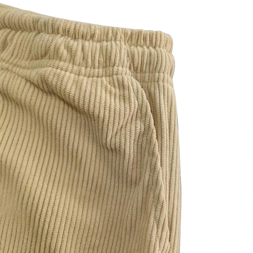 Men'S Corduroy Straight Leg Pants with Drawstring Waist, Pockets, and Logo Design - Stretchy, Casual Fit for Everyday Wear, Spri