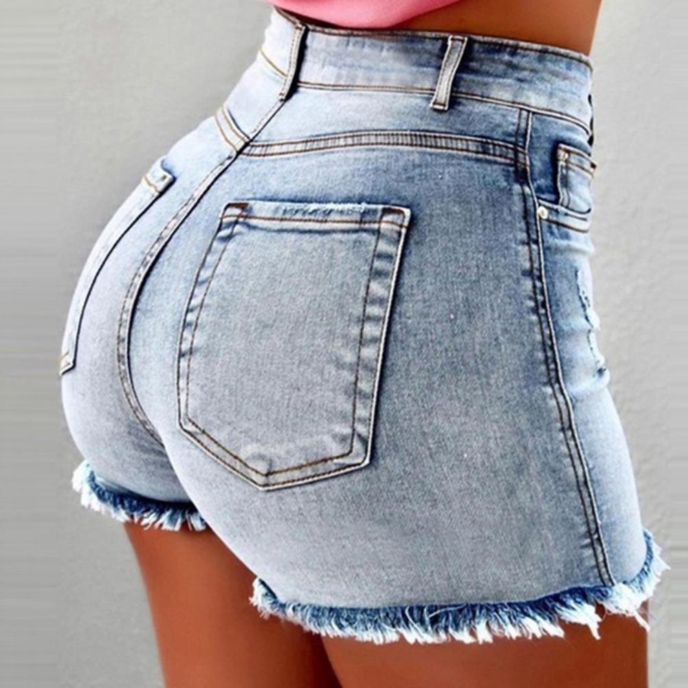Women Leisure Shorts Vintage High-Waist Distressed Denim Leisure Shorts with Butt-lifted Design Side Pockets for Women Vintage Style Washed Party P