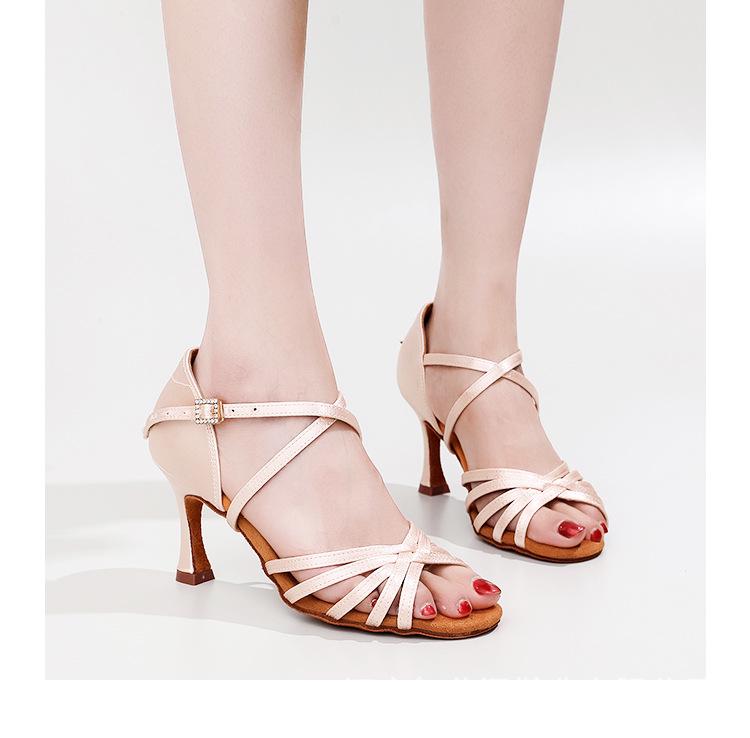 Silk Professional Latin Dance Shoes for Adults - Soft Sole, Medium High Heel, Ideal for Competition and Practice
