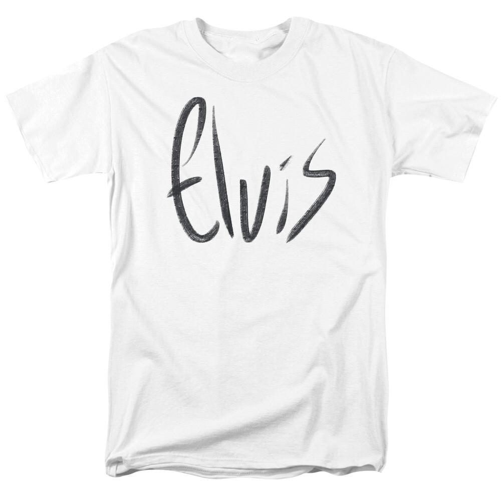 Elvis Presley Sketchy Name T Shirt Licensed Rock N Roll Music Band Tee White S