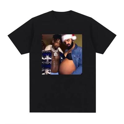 Rapper Drake und 21 Savage tragen lustige Meme-Schwangerschafts-T-Shirts, Hip-Hop-Stil Retro-T-Shirts für Damen, Freizeit-T-Shirts