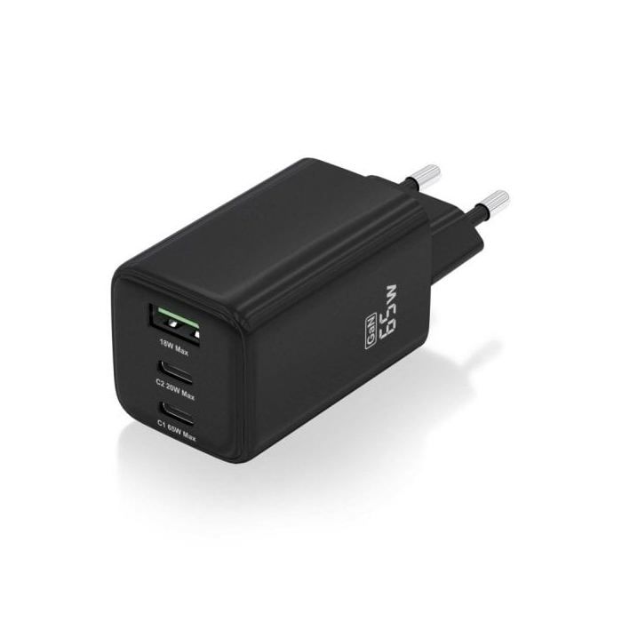 Cargador GaN - AISENS - ASCH-65W3P042-BK - 65W - 2xUSB-C PD3.0 - 1xUSB-A QC3.0 - Noir