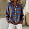 Blue and Orange Checkered Cardigan with Button Front and Ribbed Hem