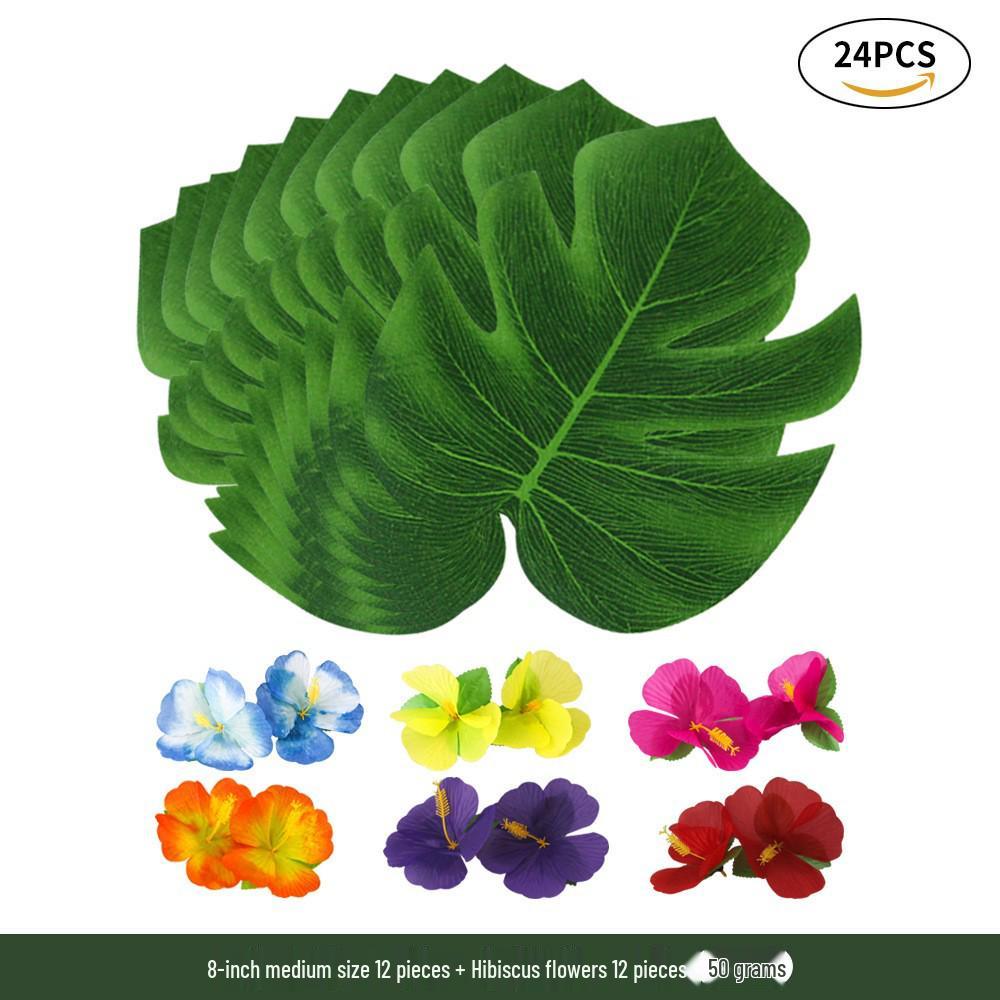 

60PCS Hibiscus Flower & Turtle Leaf Simulation Set for Party Decor