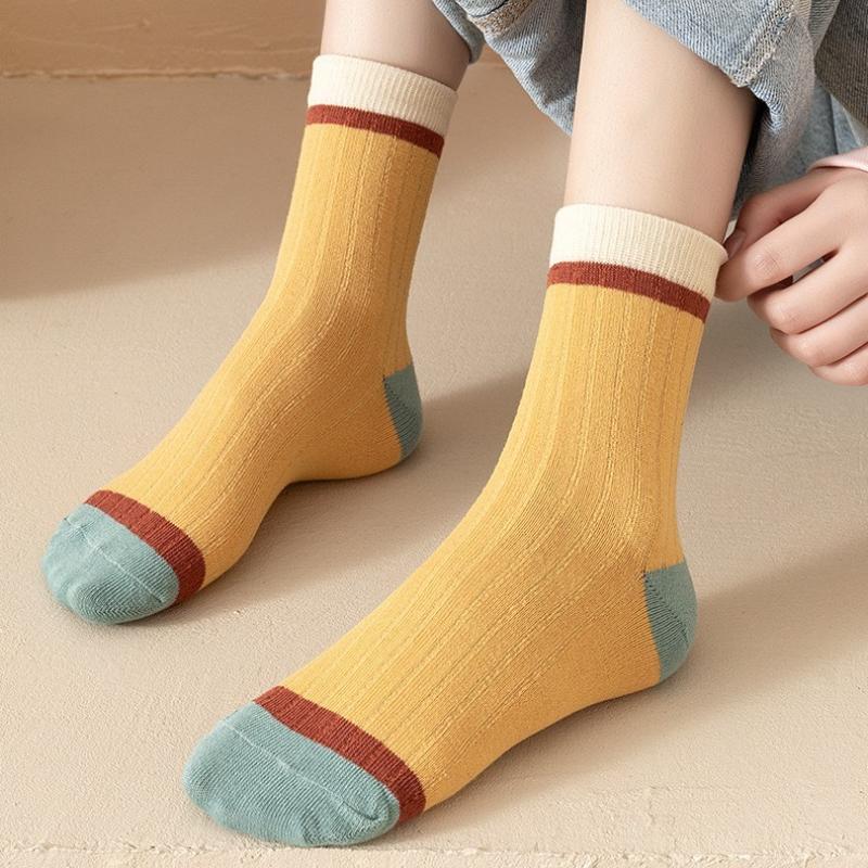 5 Pairs Korean Harajuku Style Retro Striped Socks Cotton Mid-tube Women's Socks