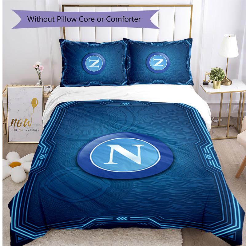 Set Lenzuola 3 Pezzi Stampato Napoli FC Traspirante Copripiumino con Federe Biancheria da Letto Decorativa per Camera da Letto Casa